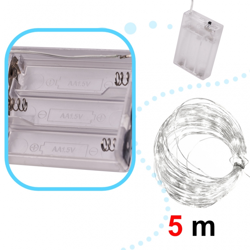 Led Girlianda, 5 M, 50 Led, Šaltai Balta