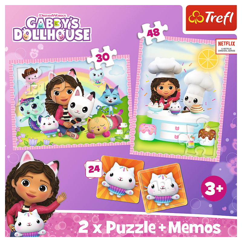Trefl Gabby´s Dollhouse 30+ 48+ 24 Memo Kortelės, Dėlionė-Žaidimas Gabby´s Dollhouse