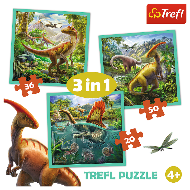 Trefl 3 Dėlionių Rinkinys Dinozaurai