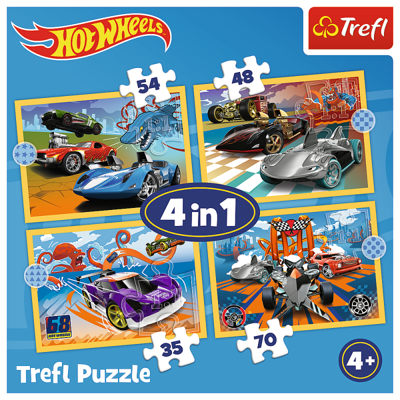 Trefl Hot Wheels 4 Dėlionių Rinkinys