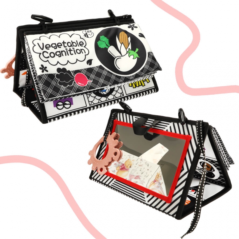 Kontrastinis Jutiminis Kilimėlis Knygelė Vaikiškai Lovytei Su Veidrodėliu