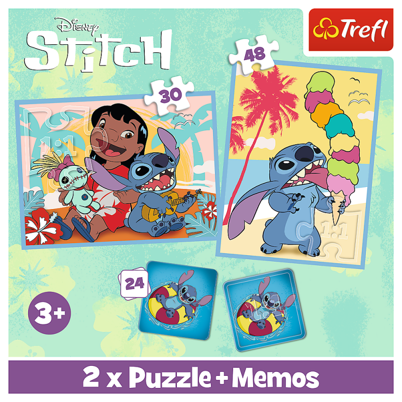 Trefl Stitch 30+ 48+ 24 Memo Kortelės Dėlionė-Žaidimas