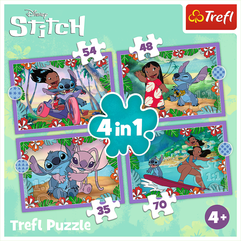 Trefl Stitch 4 Dėlionių Rinkinys Lilo And Stitch