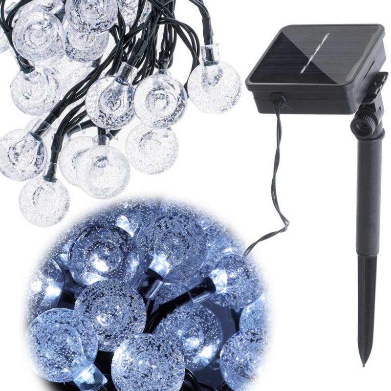 Saulės Įkraunama Sodo Girlianda, 7 m, 50 LED, Šaltai Balta