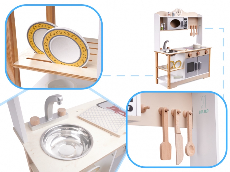 Medinė Mdf Virtuvė Vaikams Lulilo Kuketo + Aksesuarai, 85 cm