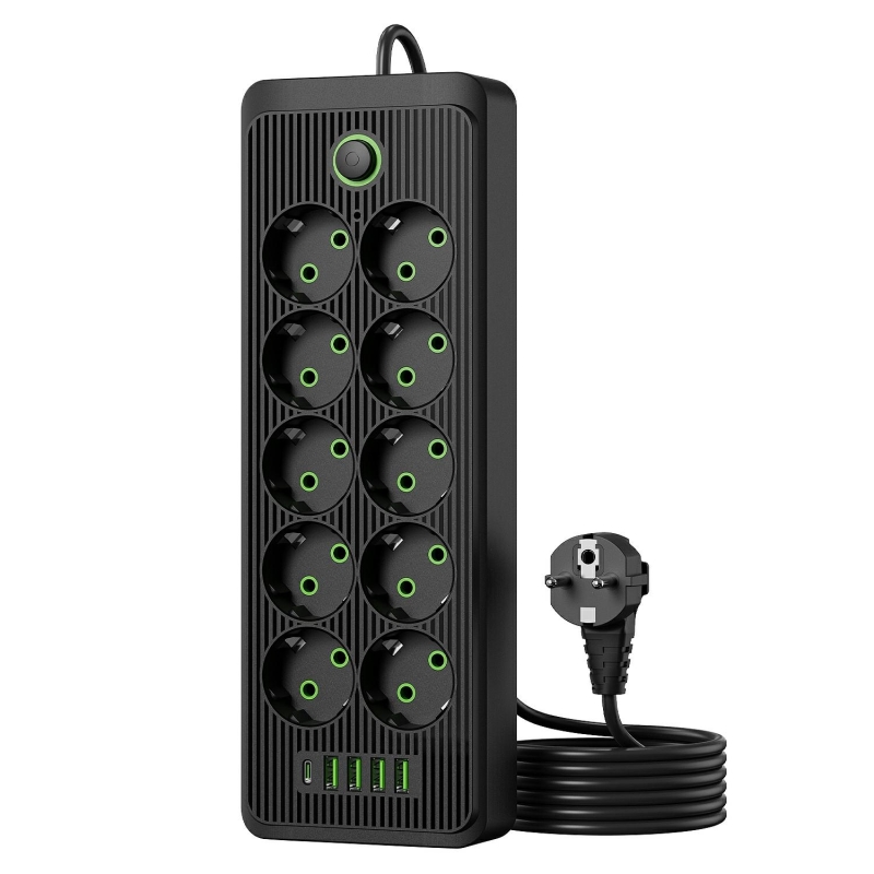 Maitinimo Laido Ilgintuvas, 10 Lizdų + 4 Usb, C Tipo