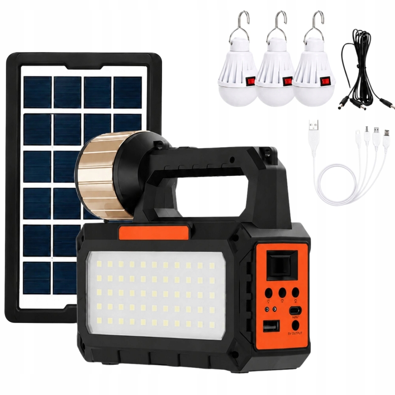 Saulės Energija Įkraunamas LED Žibintuvėlis Su Priedais, 4500 mAh, 3,5 W