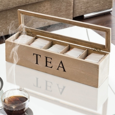 Medinė vintažinė arbatos dėžutė